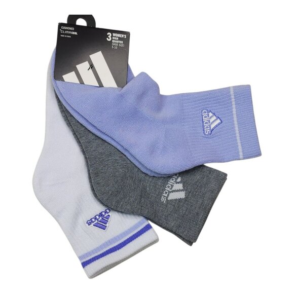 Adidas Womens High Quarter Cushioned Socks 3-Pack Climalite Cool Comfort Purple - Picture 1 of 7